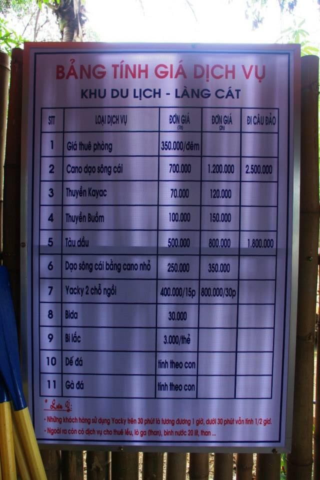 bảng giá vé tham quan du lịch khu dã ngoại Làng Cát Hòn Thơm Nha Trang