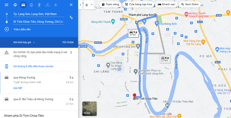 Di chuyển từ trung tâm thành phố Lạng Sơn đến Chùa Tiên - Giếng Tiên