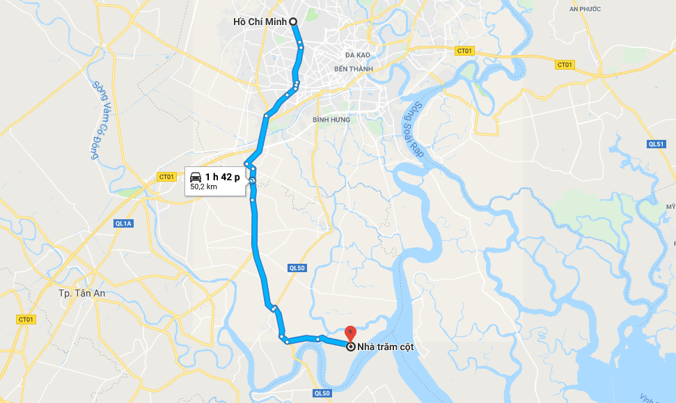 Bản đồ đường đi tới nhà Trăm Cột Long An