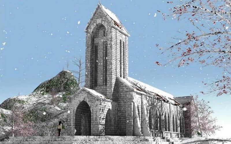 Nhà thờ đá Sapa mùa tuyết rơi